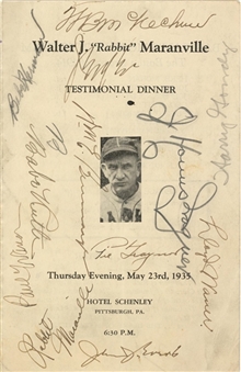 1935 Walter J. "Rabbit" Maranville Testimonial Dinner Program Signed By Babe Ruth - 2 Days Before 3 HR Game & 1 Week Before Retirement - 12 Signatures With 7 Hall of Famers Including Wagner (PSA/DNA)